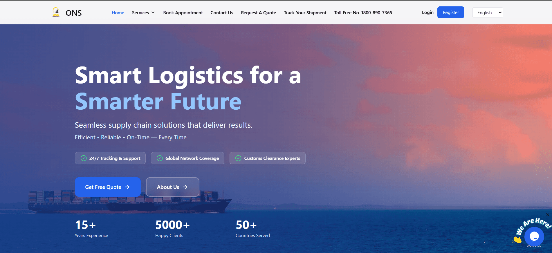 Website built by Garvit Gupta for Ons Logistics